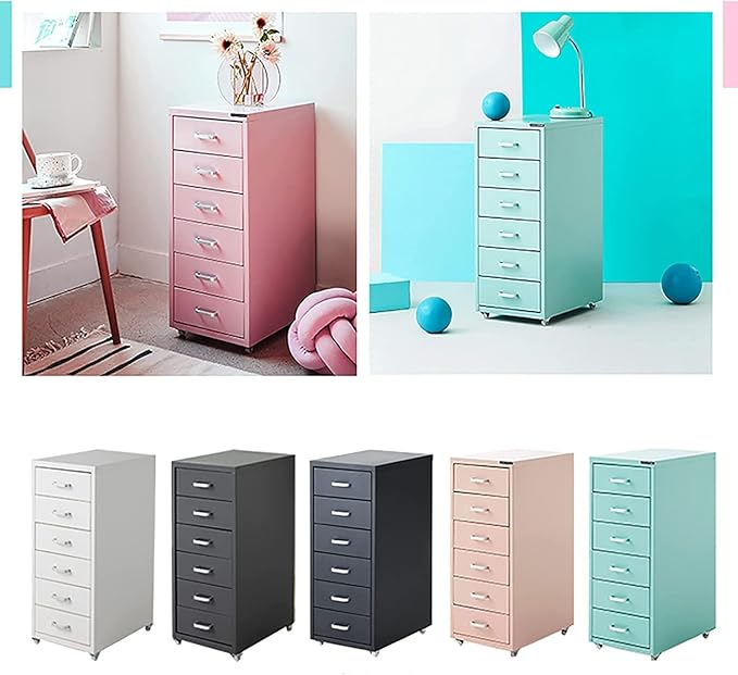 6-Drawer File Cabinet Metal Mobile File Cabinet with Wheels Filing Cabinet Under Desk for Home/Office (Color:White)