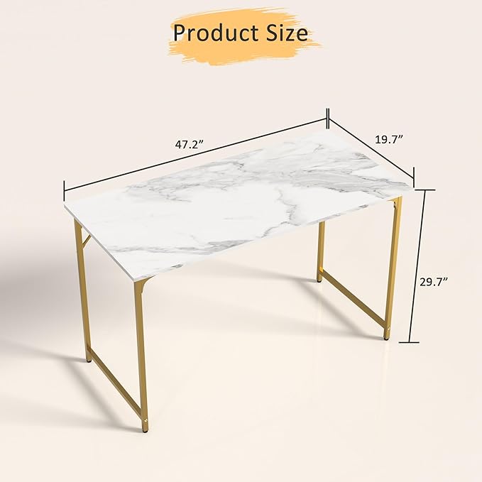 47 Inch Computer Desk with Wood Board and Metal Frame Modern Simple Style Work Desk with Adjustable Feet Study Gaming Desk Table for Home Office Bedroom Small Spaces