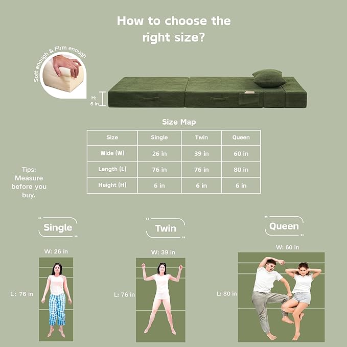 Folding Sofa Bed 4 in 1 Convertible Sleeper Chair with Pillow Single Memory Foam Fold Out Chair Bed Modern Floor Futon Sofa Couch Mattress for Living Room/Guest/Apartment Green | Convertible Comp