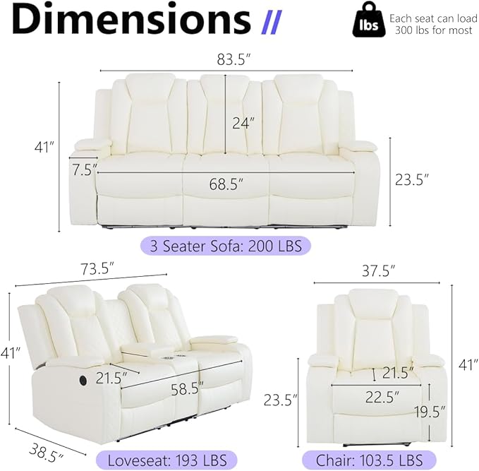 White Leather Power Recliner Loveseat with LED Lights Home Theater Reclining Sofa Loveseat Luxury 2 Seater Reclining Couch with Cup Holders/Storage for Living Room/Bedroom/Office Warm White