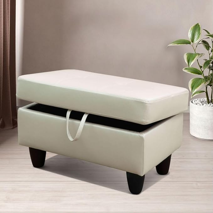 Pearl White L-Shaped 3-Piece Faux Leather Sofa with Storage Ottoman Set Sectional Couch Sofa Set for Living Room Office Small Space