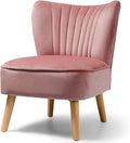 LUARANE Armless Velvet Accent Chair Modern Leisure Chair with Curved Backrest Thick Sponge Cushion Wood Legs Small Upholstered Wingback Sofa Chair for Bedroom Living Room (1 Pink)