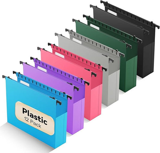 Plastic Extra Capacity Hanging File Folder12 Pack Expanding Hanging File Folders Letter Size Heavy Duty Folders 2 Inch Expansion Reinforced Hanging Folders Designed for Bulky Files(Colorful)