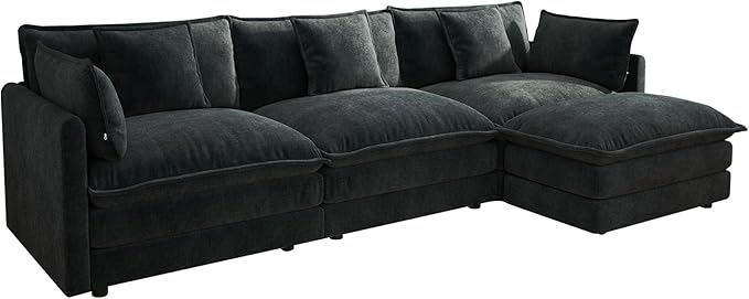 Spacious Modular Sectional Sofa with Movable Ottoman - Oversized 3-Seater Deep Seat Couch for Living Room Apartment - Flexible L-Shape Configuration for Family Gathering or Guest Bed (111.5 inch-L)