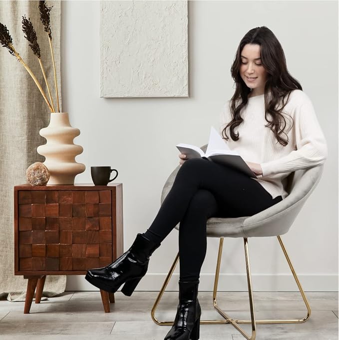 Milliard Circle Velvet Accent Chair for Living Room Bedroom and Home Office with Gold Legs (Grey)