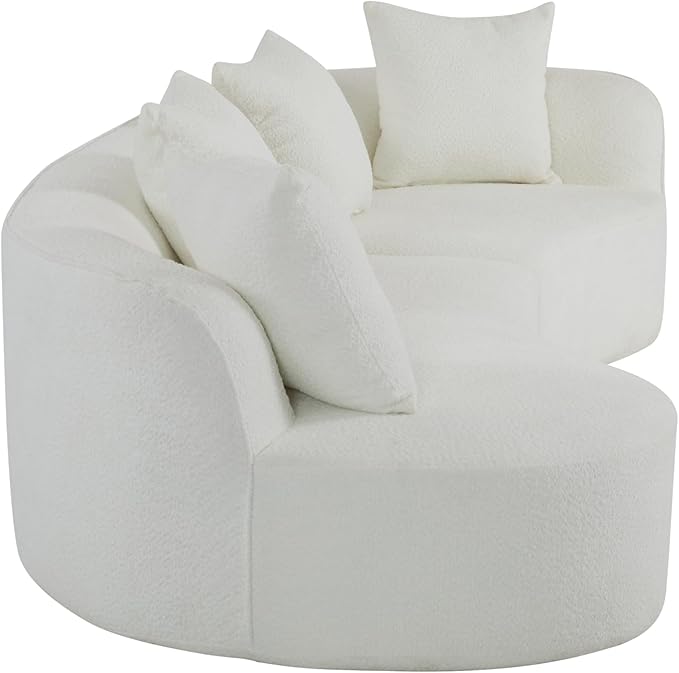Christopher Knight Home Braebt 126 Modular Sofa with 4 Throw Pillows Curved 5-Seater Large Sofa Couches Comfy Upholstered Sectional Cloud Couch for Living Room Study No Assembly Required Beige