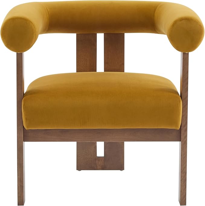 Christopher Knight Home Linton Modern Velvet Upholstered Accent Chair Living Room Solid Wood Lounge Chair Bedroom Soft Cushion Comfy Reading Chair Home Office Sofa Armchair Mustard Yellow+Brown