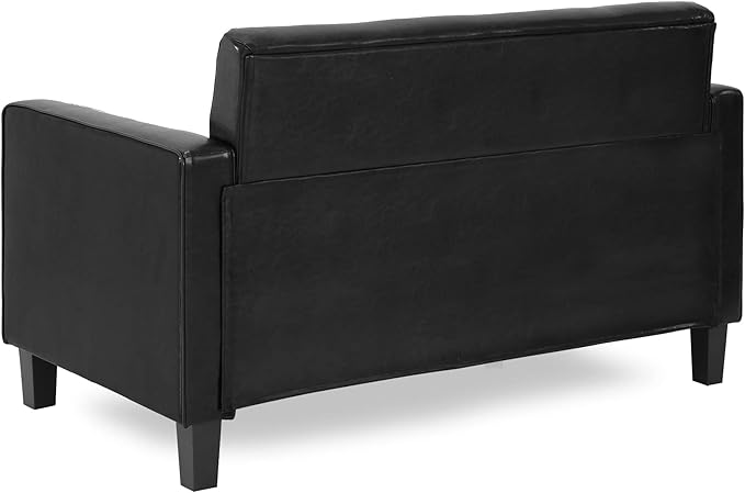 Furinno Brive Contemporary Tufted Faux Leather Loveseat/Sofa Couch for Living Room Black Faux Leather