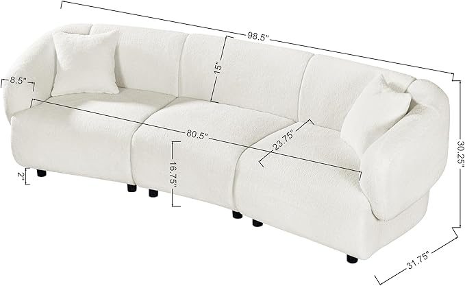 Merax 98.5 Modern 3 Seater Curved Sofa Luxury Boucle Fabric Sofa Minimalist Cozy Cloud Couch for Living Room Bedroom Apartment Home Office Beige