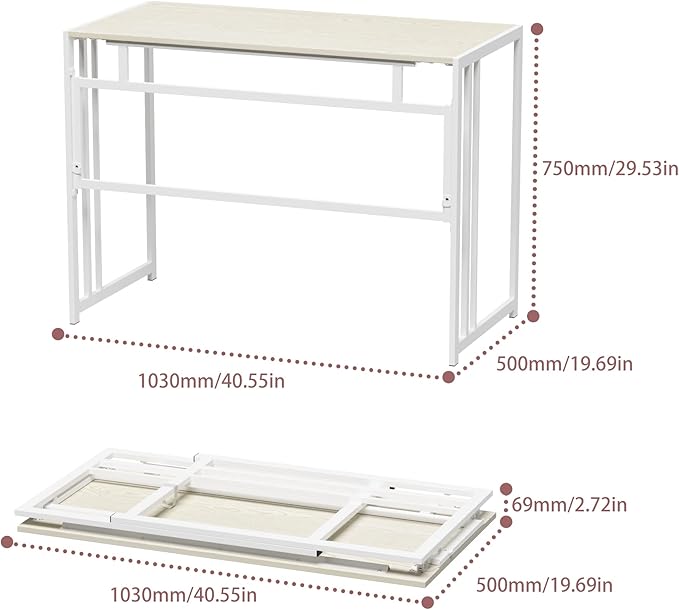 Gezen Folding Desk 40'' Computer Desk for Home Office No Assembly Office Desk Foldable Simple Study Writing Desk Table for Small Spaces(Beige White)