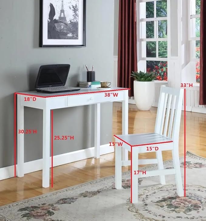 KB Designs White Standing Desk – Small Space Desk with Storage Drawer Compact Home Office Table for Entryway Bedroom or Nook Solid Wood Modern Design Sturdy &amp Easy to Assemble