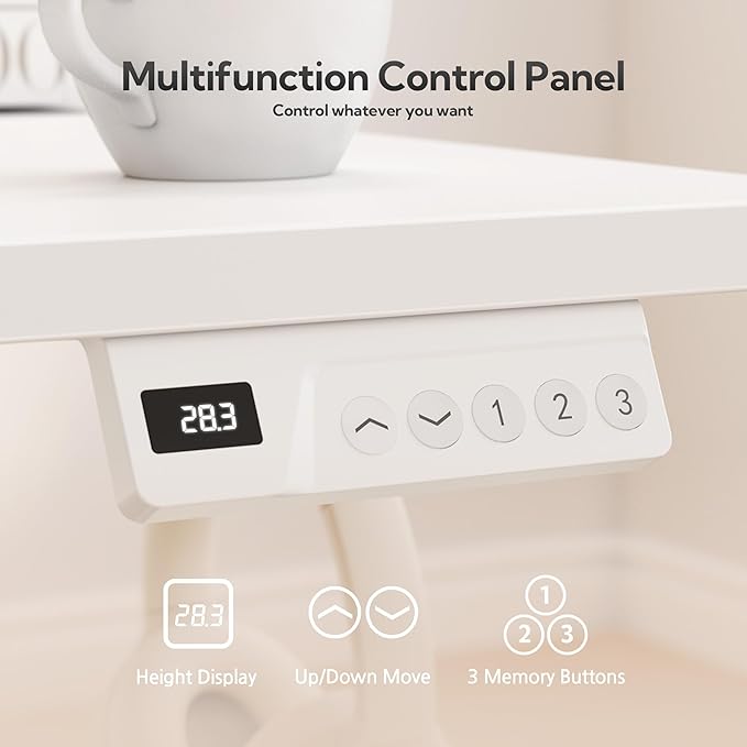 Seang Standing Desk with Drawer 40 x 24 Height Adjustable Stand Up Desk 3 Memory Height Settings with Cable Grommets &amp Storage Hooks Ideal for Home &amp Office White