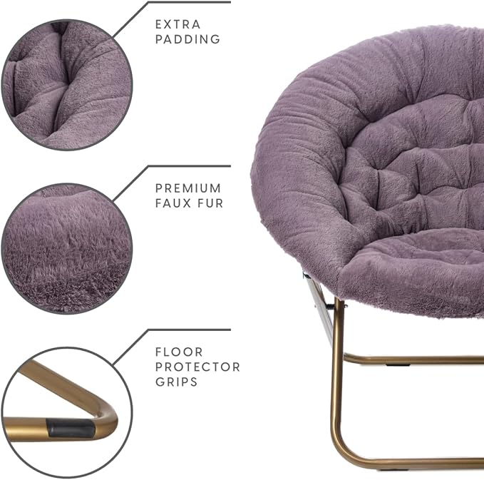 Milliard Saucer Chair For Adults Teens &amp Kids Purple Faux Fur XL Circle Chair for Bedroom Dorm &amp Gaming Foldable Comfy Accent Seat for Small Spaces Folding Moon / Mushroom / Round Style