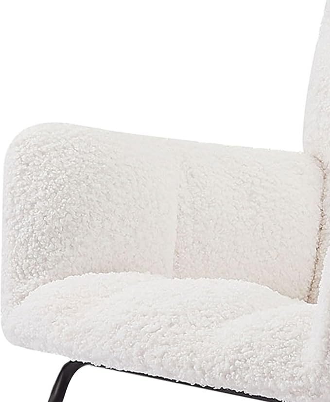 Modern Rocking Chair with High Backrest Armrests Ergonomic Design Lounge Recliner Chair for Living Room Bedroom Playroom White with Soft Seat