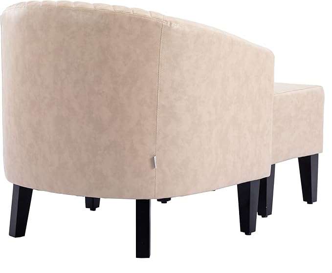 Accent Chair with Ottoman Mid Century Modern Barrel Chair Upholstered Club Tub Round Arms Chair for Living Room