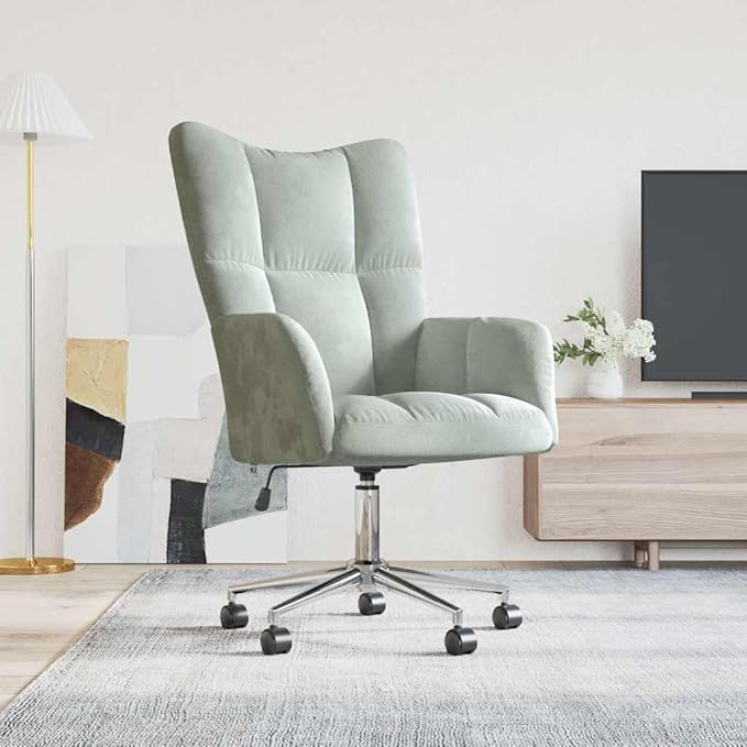 vidaXL Relaxing Chair - Light Gray Velvet Upholstered Armchair with Adjustable Height and Swivel Function for Home/Office Use 328161
