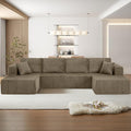 132 U Shaped Couch Boneless Sectional Sofa with Double Chaise Lounge Comfy Memory Foam Corduroy Cloud Couch Modular Sofas Couches for Living Room No Assembly Required (Brown U Shape)