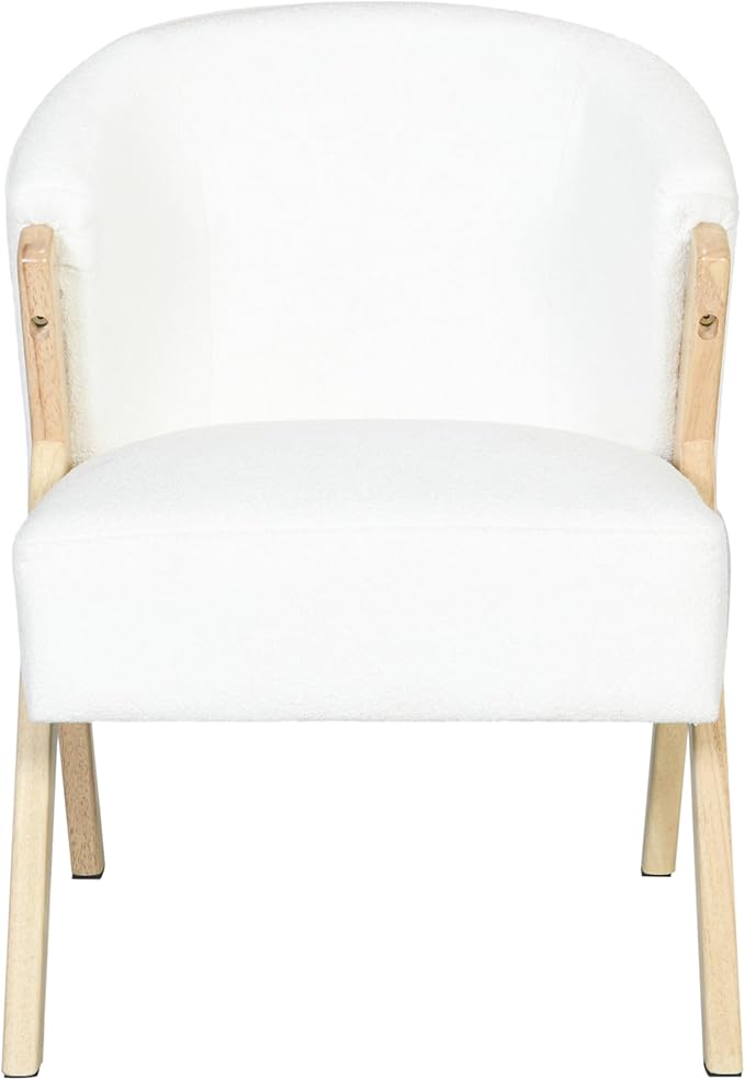 Merax Cozy Accent Barrel Chair Modern Comfy Beige Club Lounge Chairs Soft Upholstered Reading Armchair with Wood Frame &amp Curved Backrest for Living Room Bedroom Balcony White