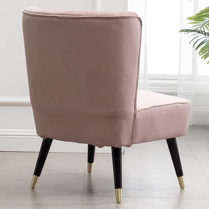 Modern Velvet Accent Chairs Reading Chair Cozy Curved Wingback Leisure Chair Upholstered Single Sofa Chair for Living Room Dining Room Bedroom Dressing Table Office (Pink)