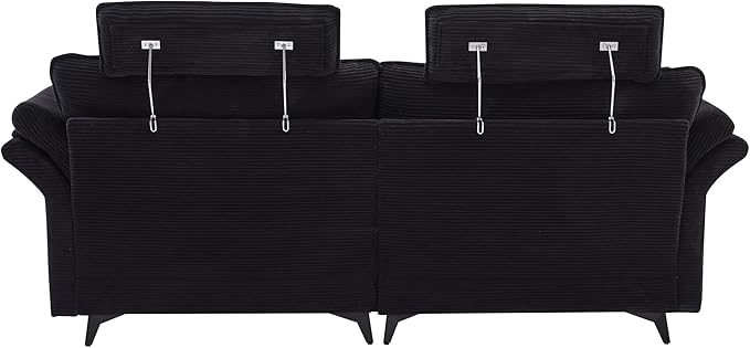 Deep Seat Sectional Sofa Comfortable Cloud Sofa with Ottomans loveseat Sofa 85.8''Modern Corduroy Upholstered Sectional Sofa for Living Room Apartment Studio Office (Black)