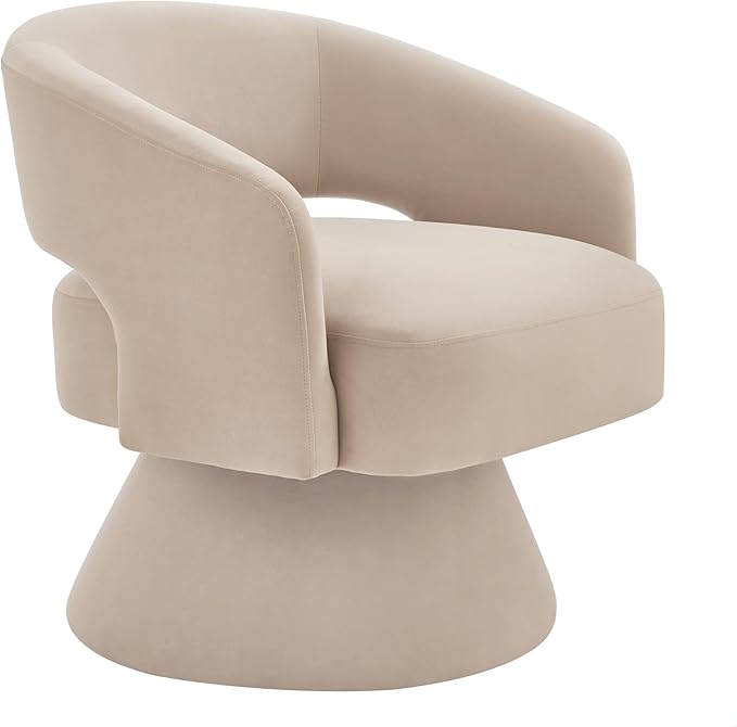 GDFStudio Swivel Barrel Chair Accent Arm Chair for Living Room Upholstered Velvet Round Reading Armchair Modern 360 Degree Comfy Swivel Chair with Open Backrest for Bedroom Office Taupe