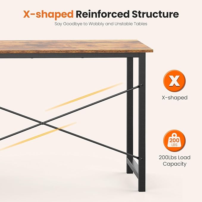 Sweetcrispy 40 Inch Computer Desk with Drawers for Home Office Writing Desk with X-Shaped Reinforcement Wood Table with Adjustable Position Drawers Modern Study Work Table with Side Hook Rust