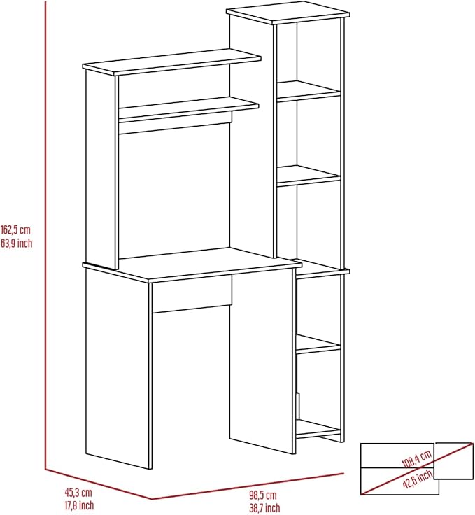 Hassyee Modern Design Home Office Desk with Five Open Shelves for Books Decor or Files Small Space Makeup Vanity Table Study Writing Desk for Bedroom