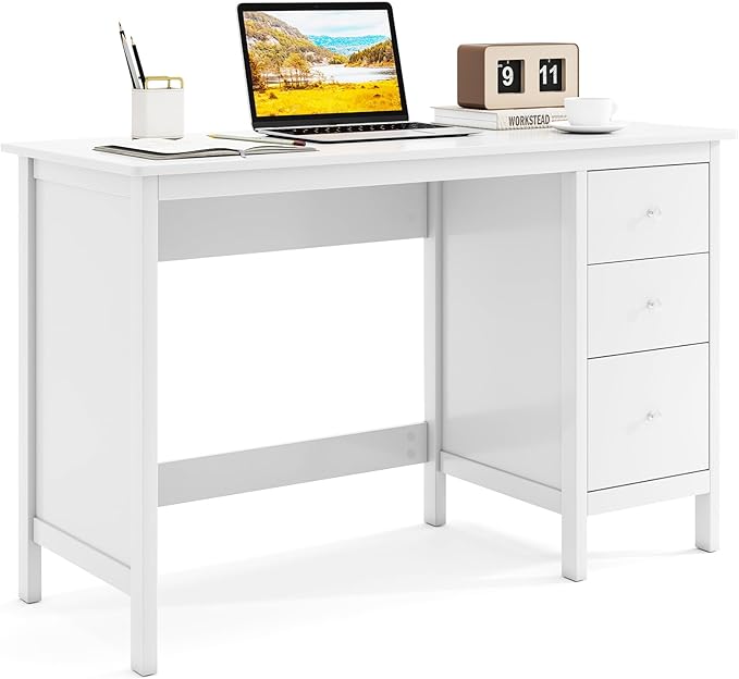 NAFORT 2-Drawer Computer Desk Modern Home Office Desk with Storage &amp Spacious Desktop Compact Writing Study Desk for Bedroom Small Spaces Multipurpose Workstation White
