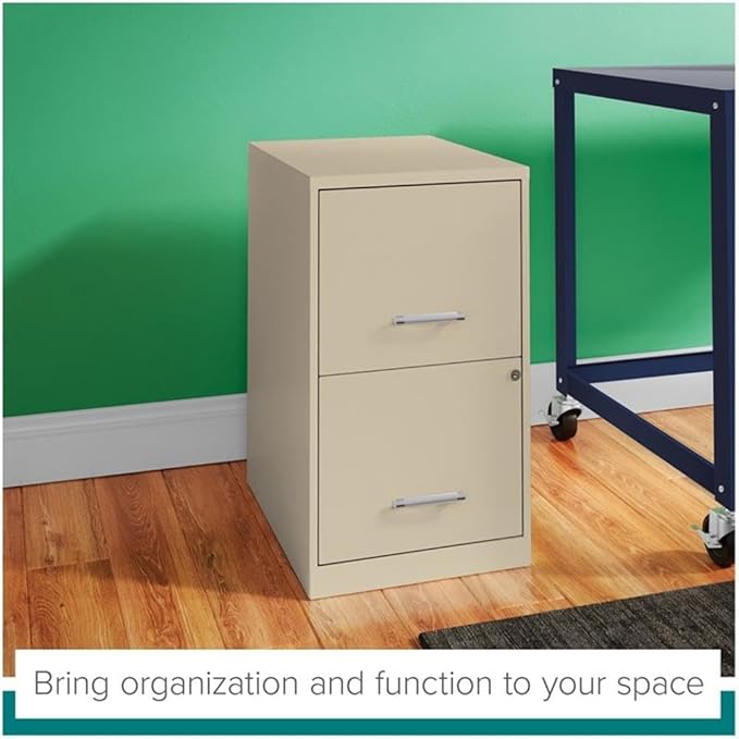 Pemberly Row 2-Drawer Metal Filing Cabinet 18 Deep Putty/Beige Finish Letter-Size Hanging Files High-Side Drawers Cam Lock Security Glide Suspension Home or Office Storage Solution