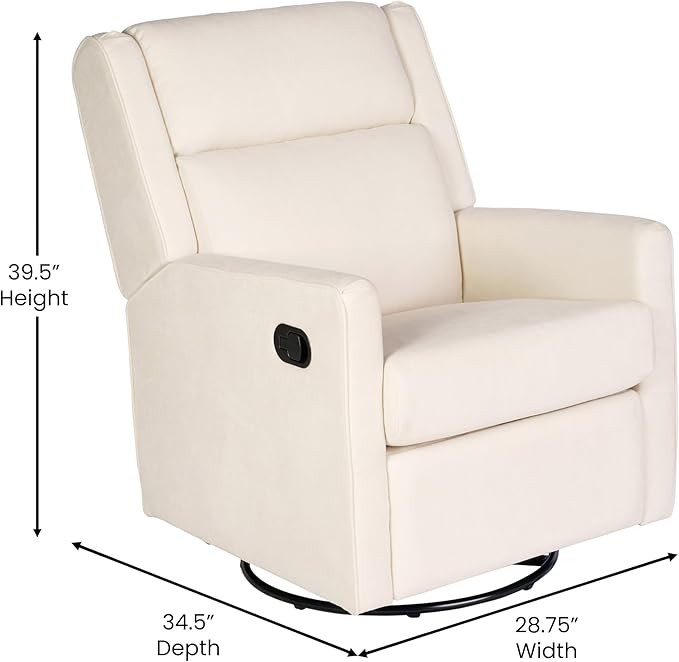 Flash Furniture Cash Swivel Glider Rocking Recliner Manual Recliner with 360 Degree Swivel for Living Room Bedroom or Nursery Fabric Upholstered Cream