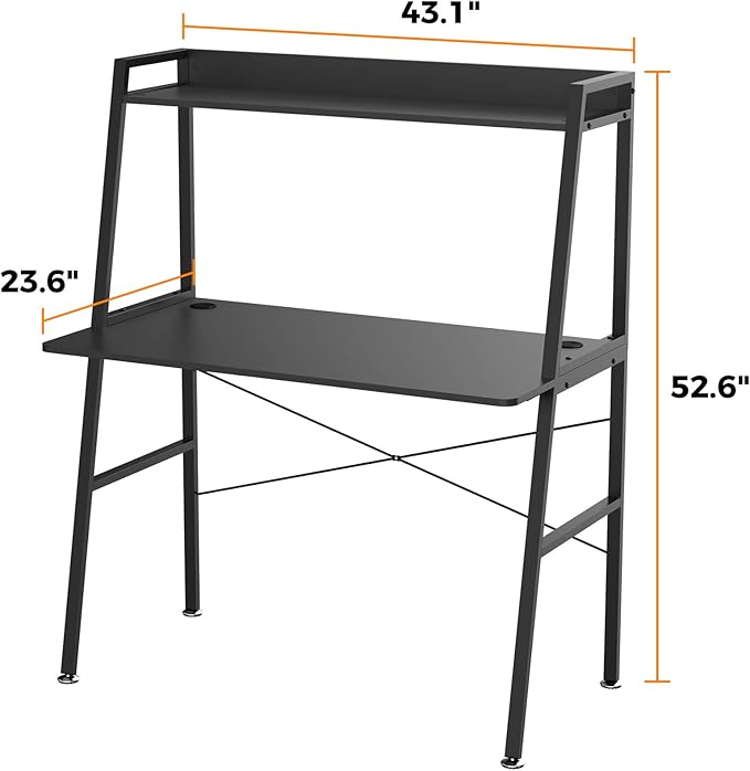 EUREKA ERGONOMIC 43 Inch Ladder Bookcase with Desk Industrial Ladder Desk Ladder Desk with Shelves2-Tier Home Office PC Ladder Table with Bookshelf Modern Workstation Metal Frame