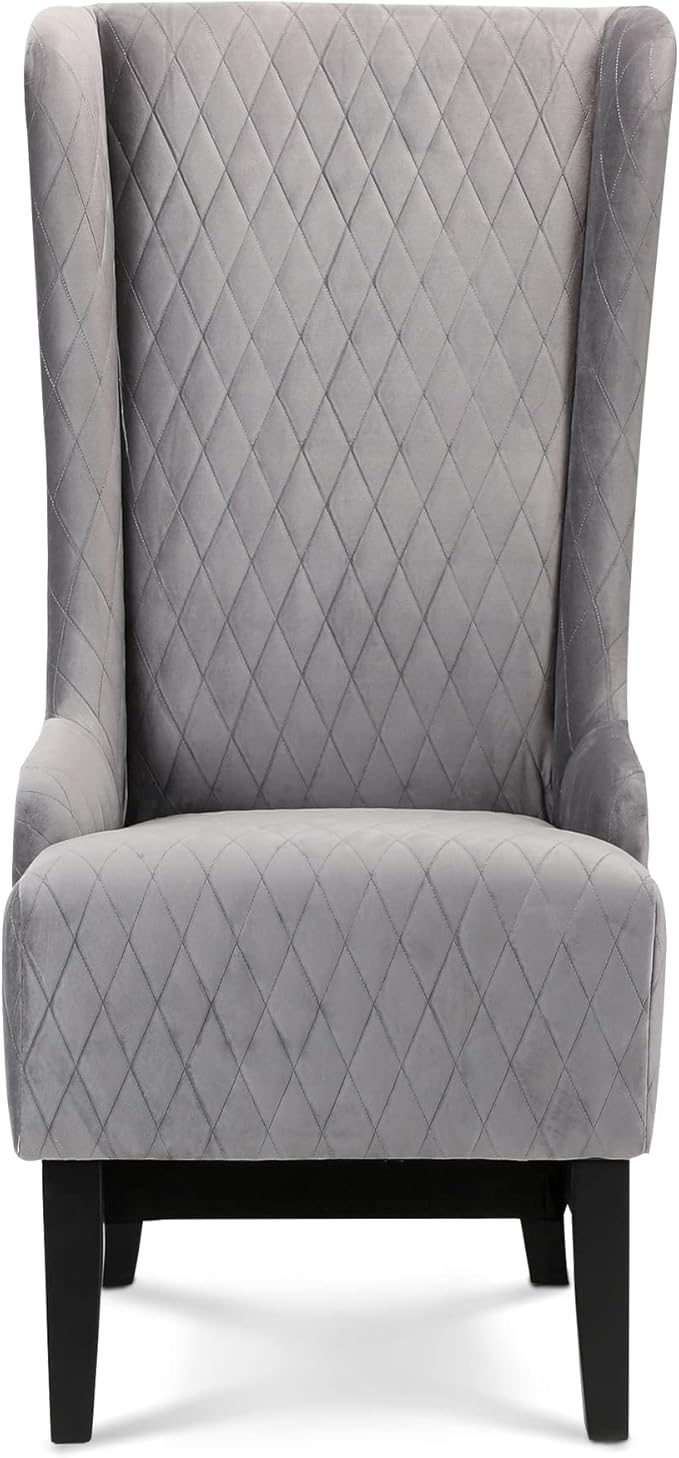 HomVent 1PCS Chair with Super High Wing-Back Velvet/PU Leather Upholstered Armless Throne Chair with Diamond Lattice Design Retro Elegant Side Chair for Living RoomKitchen