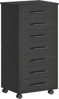HOOBRO 7-Drawer File Cabinet Wooden Office Cabinet with Drawers Mobile Storage Cabinet for Home Office Study Easy Assembly Black BK07WJ01
