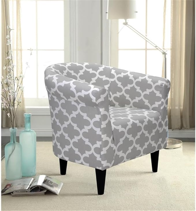 Pemberly Row Traditional Fabric &amp EPS Club Chair Gray/White Finish 32 H x 30.5 W x 27.5 D Lightweight Accent Chair with Padded Seat Comfortable Design for Living Room Bedroom or Entryway