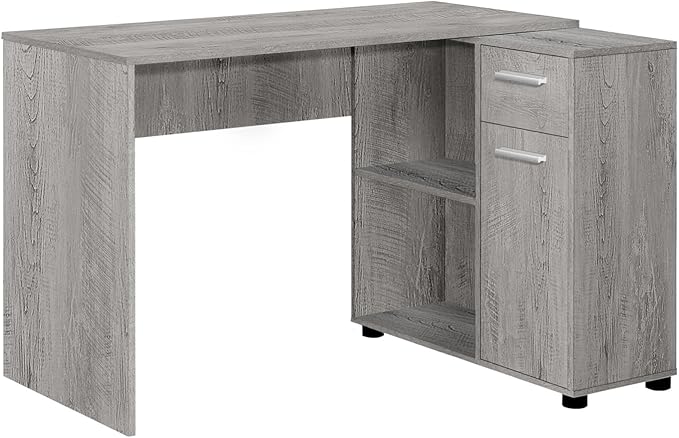 L-Shaped Corner Computer Desk - Modern Home Office Work Station with Storage Drawers Grey Laminate