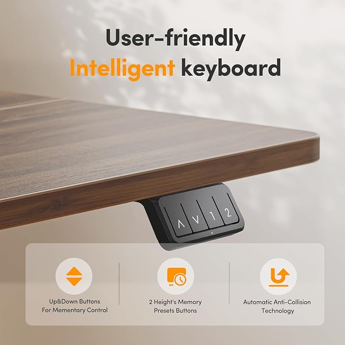 Cubiker Modern Black Walnut 55 x 24 Inch Electric Standing Desk 28-46.5 Inch Height Adjustable 2-Monitor Capacity Gaming