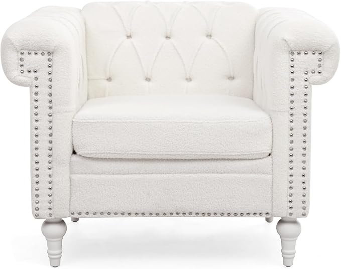 White Chesterfield Chair Upgrade Sherpa Accent Chair Chesterfield Upholstered Club Wingback Chair Button Tufted Sofa Chair for Living Room Bedroom Office