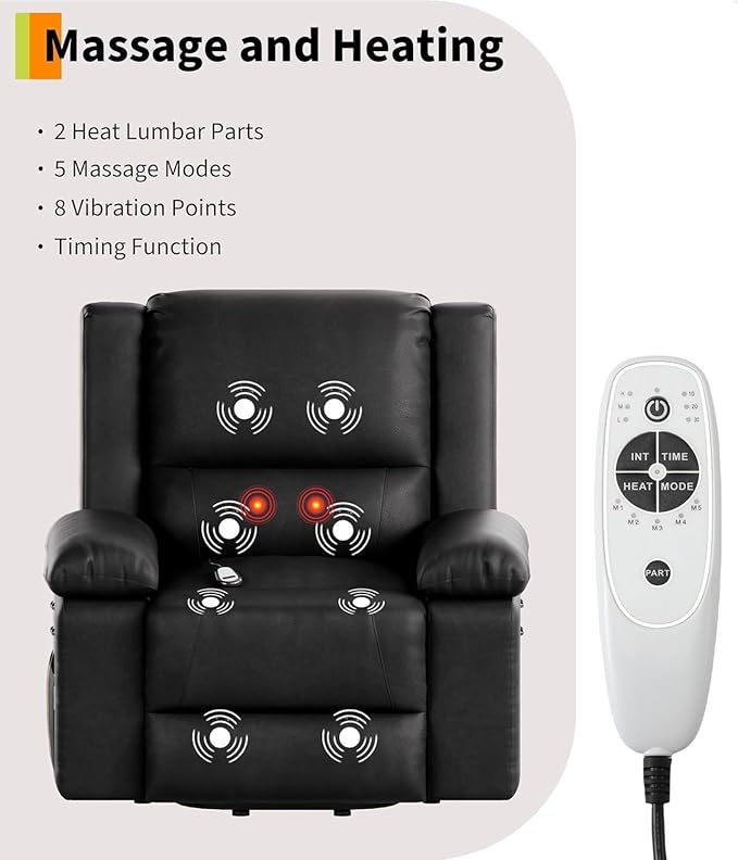GAOMON Electric Lift Recliner Chair with Heat and Massage PU Leather Power Lift Recliner for Elderly &amp Mobility Impaired Adjustable Back &amp Legs Heavy Duty 400lbs Capacity Lift Chair for Sen