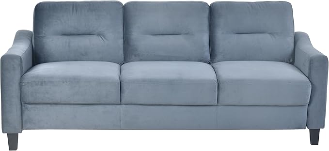 Velvet Upholstered 3 Seats SofaMordern Couch with Tufted Strip Back Cushion for LivingroomApartmentOffice Blue Grey