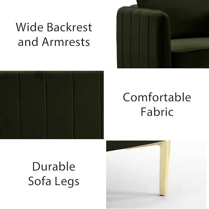 85 Velvet Sofas Couches for Living Room Modern Sofas &amp couches with Ergonomic Design Backrest and Thickened Cushion 3-Seat Sofa Load Capacity 800 LBS (Green Loveseat Sofa)