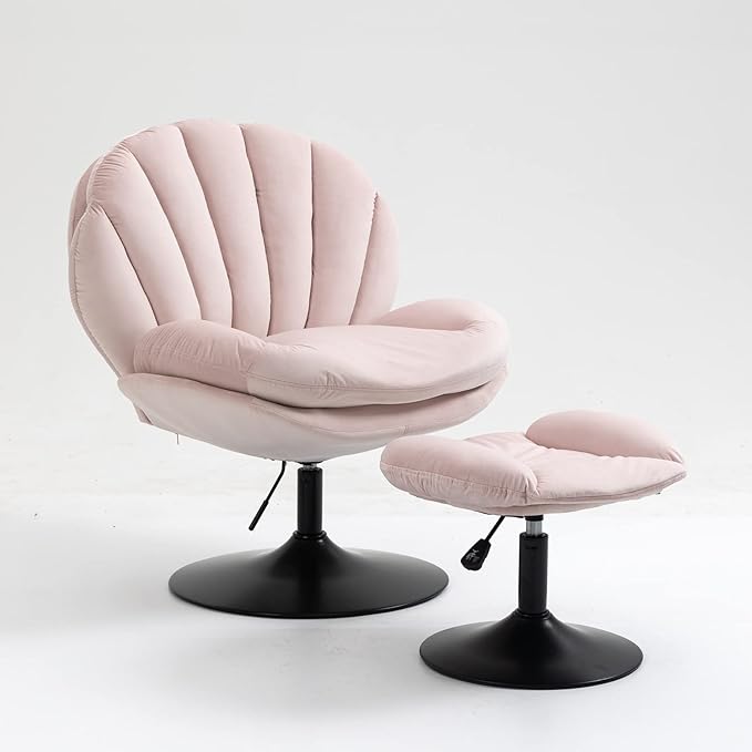 FurnitureSwivel Accent Chair Living Room Chair with OttomanAdjustable Seat Height TV Chair (Pink)