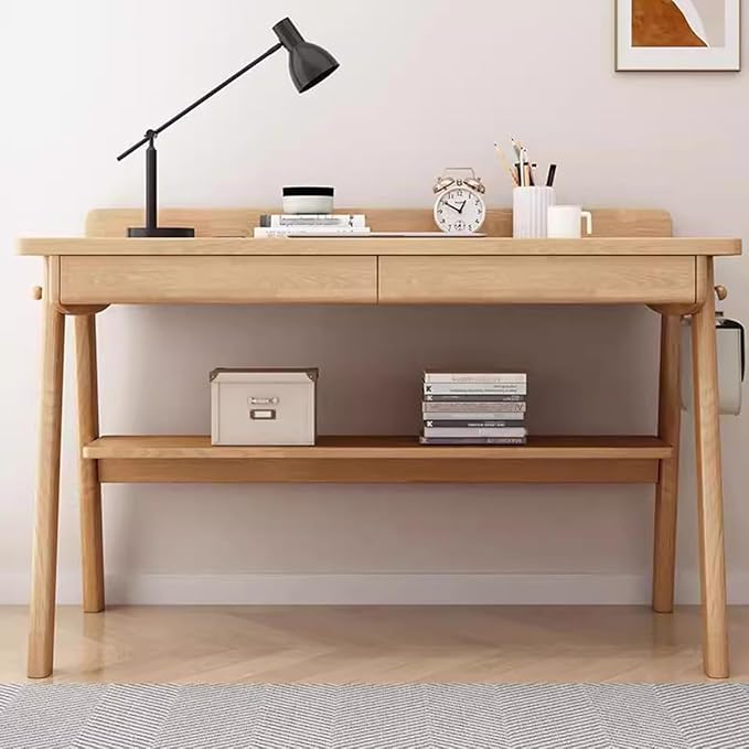 Small Desk with Drawers Solid Wood Computer Desk for Small Spaces Gaming Study Home Office Table for Work Student PC Table for Bedroom Escritorios para Cuartos (Desk and Chair L-100CM)