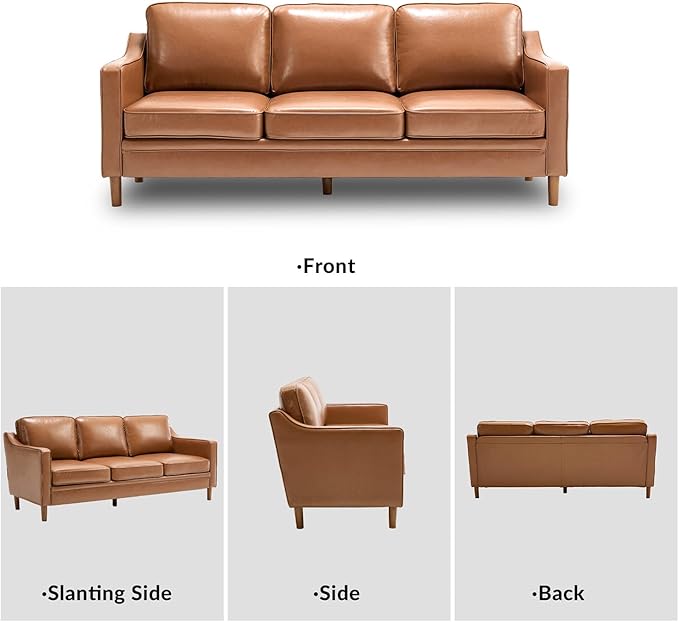 Kingfun Living Room Furniture Sets 3 Seater Couch and Loveseat Mid Century Modern Sofa Set Faux Leather Couch with Solid Wood Frame for Living Room &amp Bedroom Brown