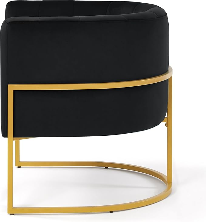 Modern Velvet Accent Chair - Metal Base Linen Upholstery 28 W Contemporary Lounge Chair for Living Room Easy Assembly Included (Black + Velvet + Foam)