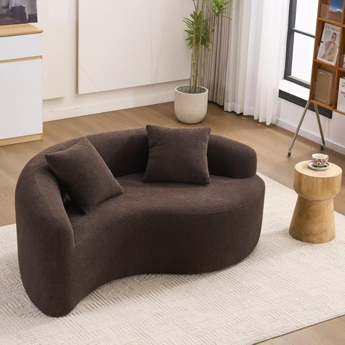 Tai Chi Symbol Loveseat Sofa Curved Yin-Yang Design Dual-Depth Meditation Couch 66.9 Chenille Modular for Small Spaces 300 lbs Capacity (Brown)