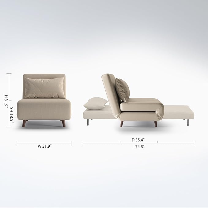 Convertible Sleeper Chair 3 in 1 Folding Single Chair Sleep Turns into Bed Sofa Bed for Adults Foldable Twin Chaise Lounge for Living Room Bedroom Sturdy Wood Frame and Easy Assembly