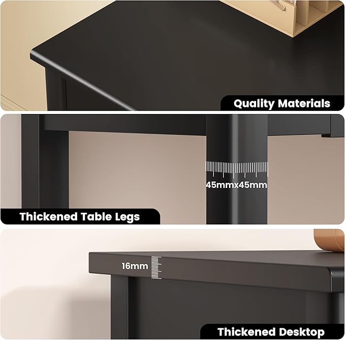 Solid Wood Desk with Drawers - 39 x 16 Inch Simple Narrow Desks Modern Computer Desks Rubber Wood Study Table Small Writing Desk for Bedroom|Small Spaces - Black