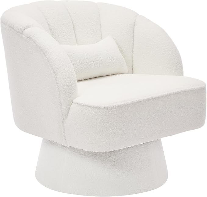 Swivel Barrel Chair - Teddy Bear Velvet Upholstered Modern Armchair with Striped Backrest &amp Plush Padding Round Lounge Chair for Living Room Bedroom Small Spaces Beige - (1 Pcs)