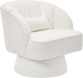 Swivel Vanity Chair with Pillow - Modern 360° Swivel Barrel Accent Chair with Arm Support &amp Striped Backrest Upholstered Armchair Lounge Club Chair for Living Room Bedroom Reading Nook - Beige