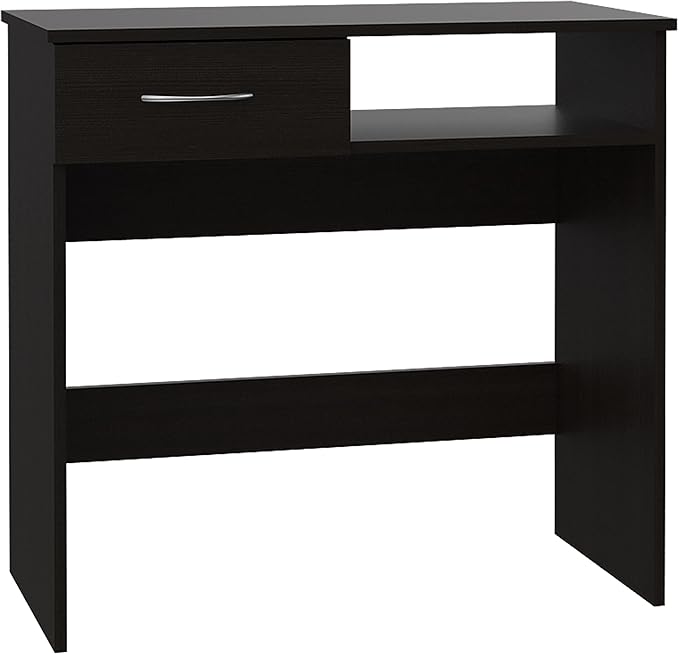 Contemporary Home Office Desk Set with Drawer and Shelf | Black Engineered Wood | Modern Study Desk Combo